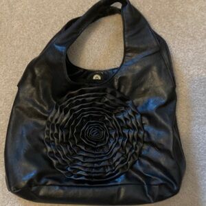 Black Tote Bag with Rosette Design